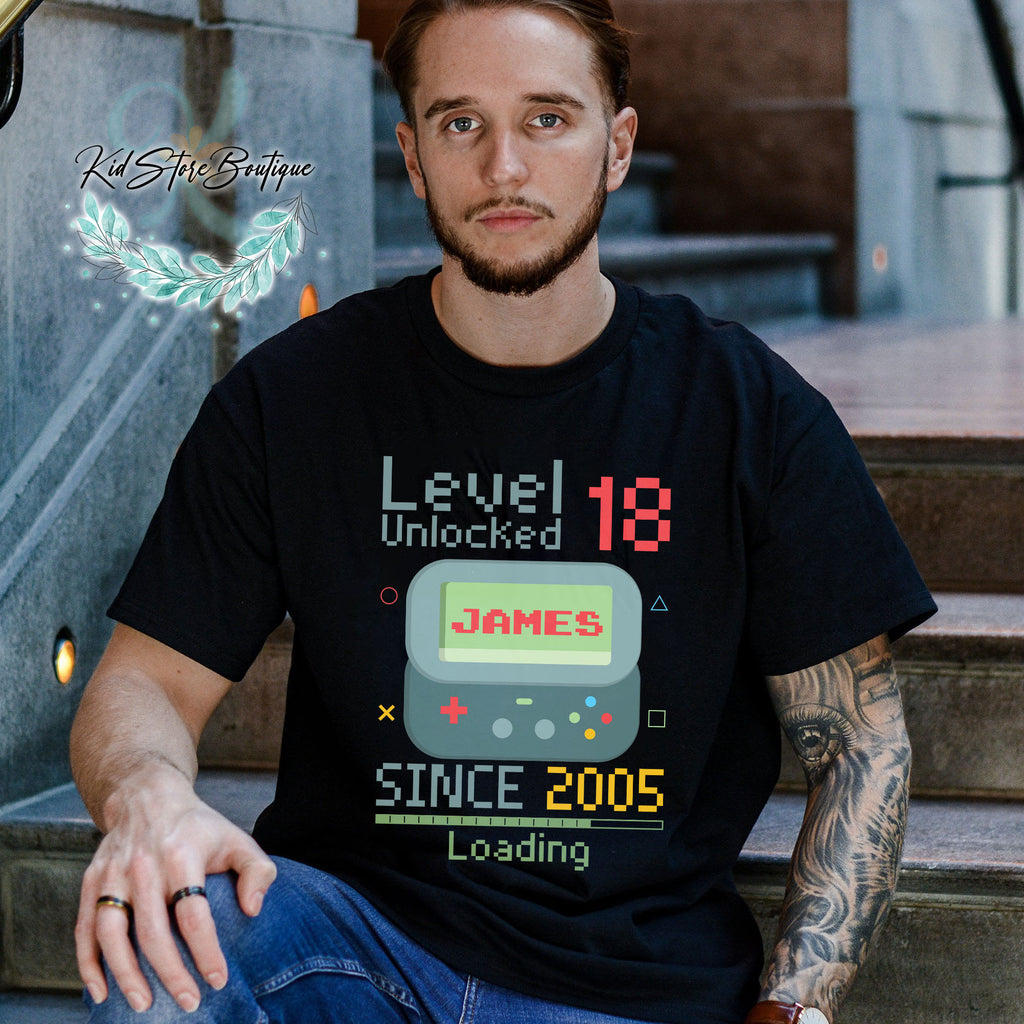 Personalized Level Unlock 18 Birthday Since 2005 Shirt, Gamer Birthday Shirt, Birthday Boy Gift, 18th Birthday Shirt, Custom Gift Shirt