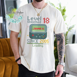 Personalized Level Unlock 18 Birthday Since 2005 Shirt, Gamer Birthday Shirt, Birthday Boy Gift, 18th Birthday Shirt, Custom Gift Shirt