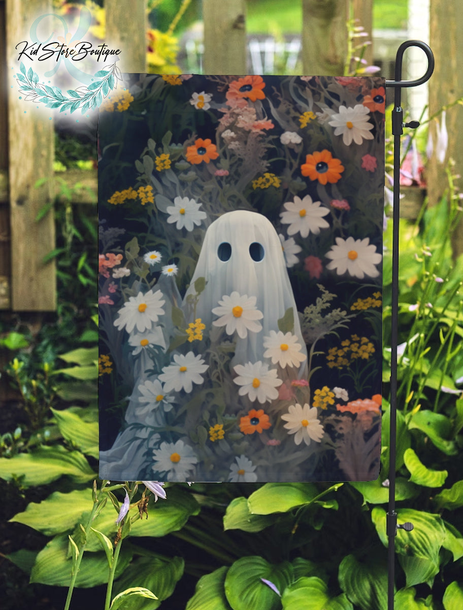 Botanical Ghost Flag, cottagecore Ghost Meadow decor, Dark Academia garden, Spooky ghost, Halloween decor, Halloween gift, yard decor