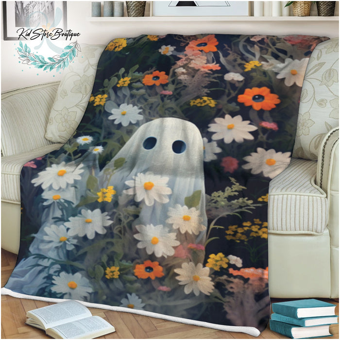 Botanical Ghost Blanket, cottagecore Ghost Meadow decor, Dark Academia Blanket, Spooky ghost, Halloween decor, Halloween gift