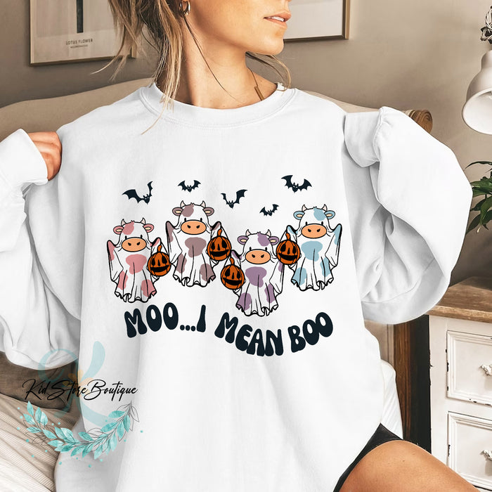 Moo I Mean Boo Shirt, Funny Cow Shirt, Ghost Cow Halloween Shirt, Cute Boo Tee, Spooky Season Tshirt, Halloween Party Shirt, Gift For Farmer