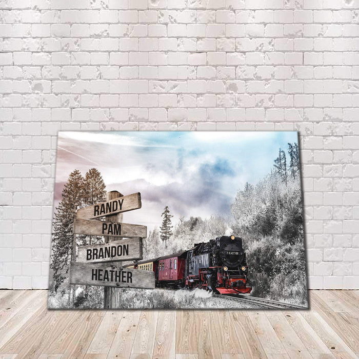 Personalized Train Road Premium Canvas - Street Signs Customized With Names Canvas