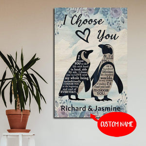 Personalized Penguins I Choose You To Do Life With Hand In Hand Side By Side 0.75 In & 1.5 In Framed Canvas -Home Decor, Canvas Wall Art