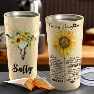 To My Daughter Tumbler - Sunflower Personalized Tumbler - Sunflower and Cow - Best Gift for Daughter