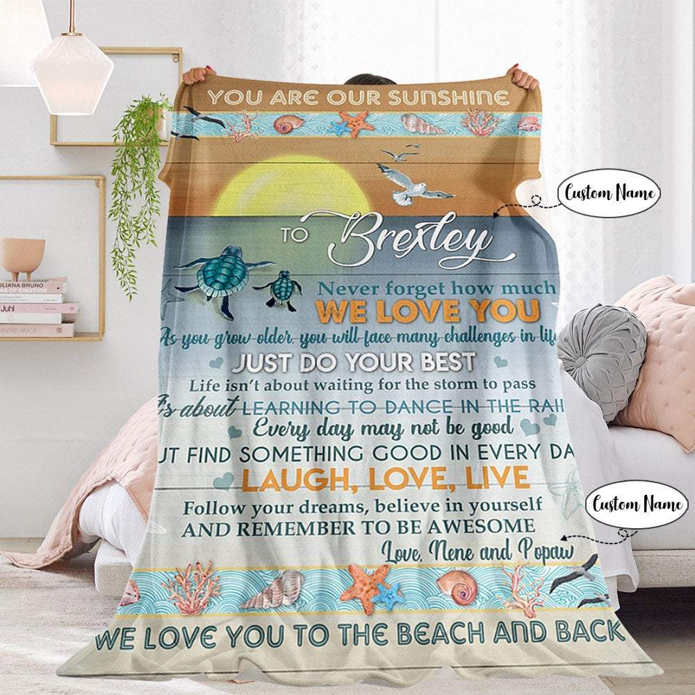 Personalized You Are My Sunshine Never Forget How Much We Love You Blanket From Dad and Mom- Best Gifts for Daughter/ Son