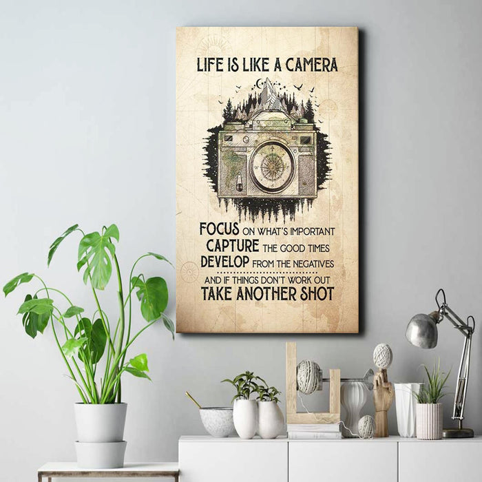 Life Is Like A Camera Focus On What's Important Framed Canvas