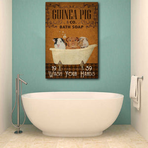 Guinea Pig Bath Soap Wash Your Hands Canvas- 0.75 & 1.5 In Framed - Bathroom Decor- Home Decor, Canvas Wall Art