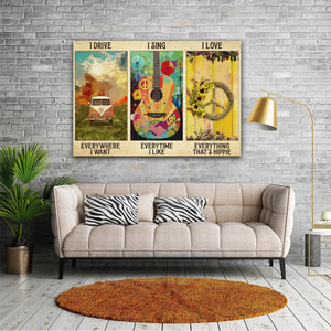 Travel I Drive I Like I Love Everything That's Hippie 0.75 & 1.5 In Framed Canvas - Family Gifts- Home Decor, Canvas Wall Art