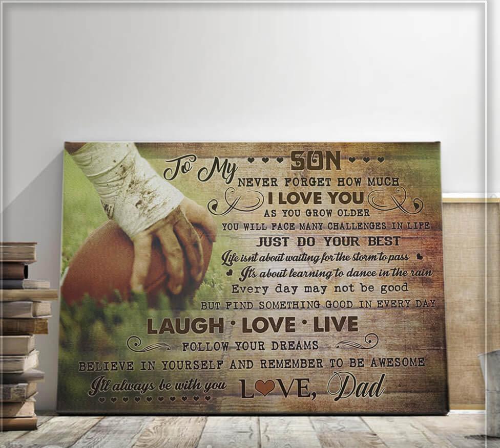 Football Dad and Son - To My Son Never Forgot How Much I Love You Canvas Wall Art - 0.75 In & 1.5 In Framed -Wall Decor, Canvas Wall Art