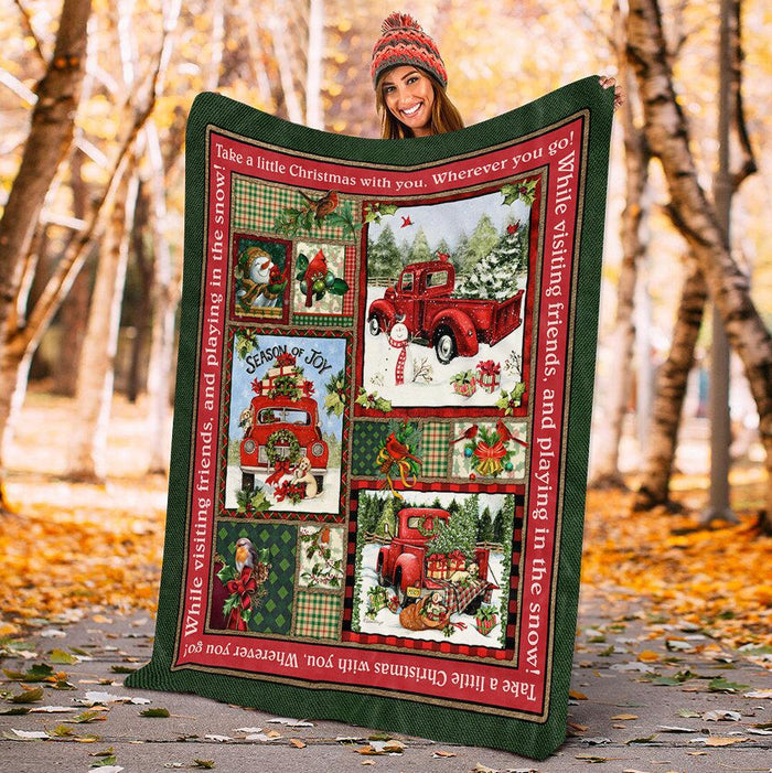 Vintage Red Truck Take A Little Christmas With You Wherever You Go Holiday Fleece Blanket - Christmas Best Gifts - Baby Blanket