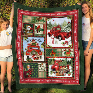 Vintage Red Truck Take A Little Christmas With You Wherever You Go Holiday Fleece Blanket - Christmas Best Gifts -Baby Blanket- Family Gifts
