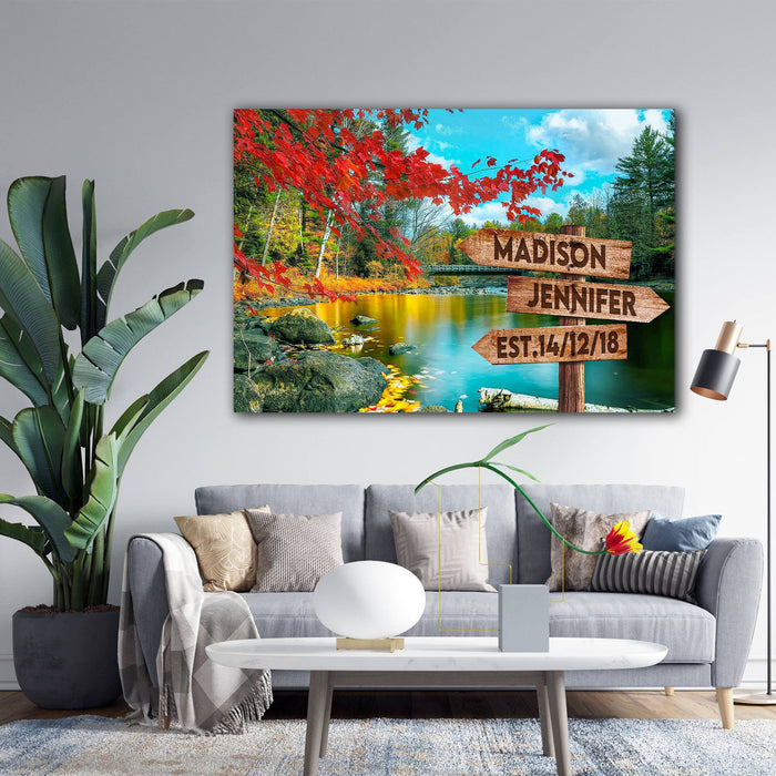 Autumn On The Stream Multi - Names Canvas - Family Street Signs Customized With Names Canvas
