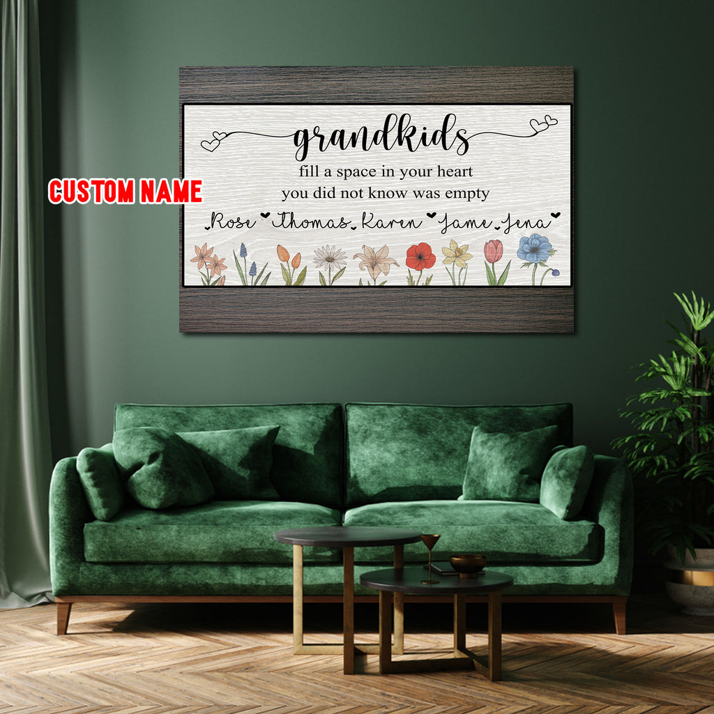 Grandkids fill a space in your heart, you did not know was empty, Personalized Canvas