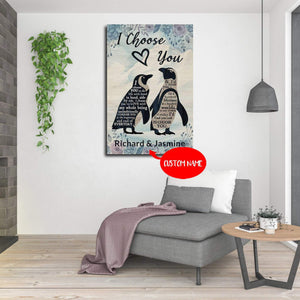 Personalized Penguins I Choose You To Do Life With Hand In Hand Side By Side 0.75 In & 1.5 In Framed Canvas -Home Decor, Canvas Wall Art