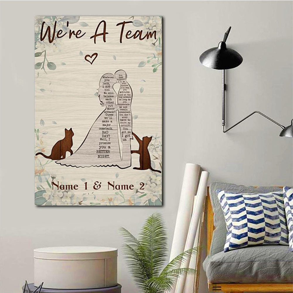 Coupe and Cats, We're a team, Couple Canvas, Cats lover Canvas, Personalized Canvas