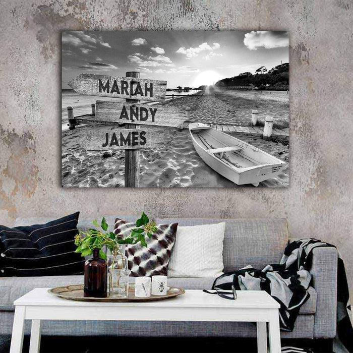 Sunset At The Beach Multi - Names Canvas - Family Street Signs Customized With Names Canvas
