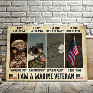 American I Am AMarine Veteran - I Love Freedom I Wore Dog Tags I Served My Country- 0.75 In & 1.5 In Framed Canvas -Wall Decor, Wall Art