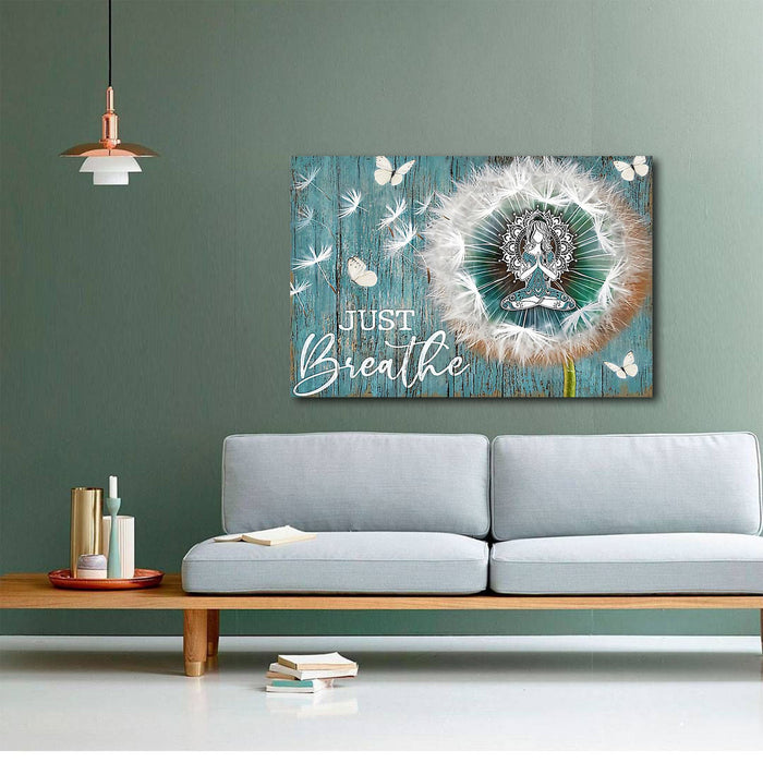 Woman Meditating With Dandelion Flower And Butterfly Canvas
