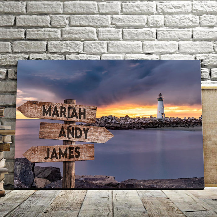 Lighthouse Multi - Names Canvas - Family Street Signs Customized With Names Canvas