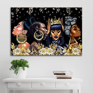 Beautiful Black Woman Dope - Black Queen, Pride Black Women And Gold Flower Canvas -0.75 & 1.5 In Framed -Wall Decor, Canvas Wall Art