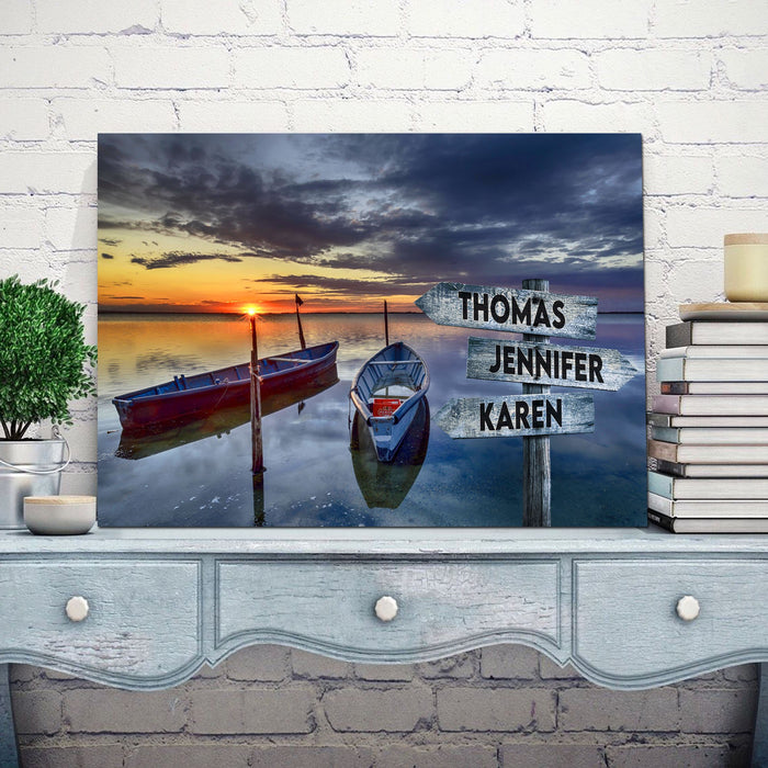 Boat And Sunset Multi - Names Canvas - Family Street Signs Customized With Names Canvas