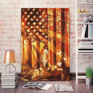 God and Sheeps in the Jungle, American Flag Canvas, God Canvas
