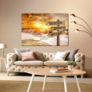 Personalized Beach Sunrise Canvas -Street Signs Customized With Names - 0.75 & 1.5 In Framed -Wall Decor, Canvas Wall Art