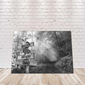 Black and White Forest Road Sunset 0.75 & 1.5 In Framed Canvas -Street Signs Customized With Names - Wall Decor,Canvas Wall Art