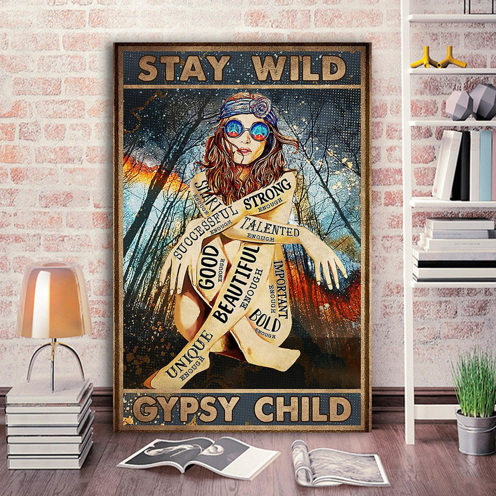 Eccentric Girl In The Forest - Stay Wild Gypsy Child Canvas- 0.75 & 1.5 In Framed - Home Decor, Wall Art
