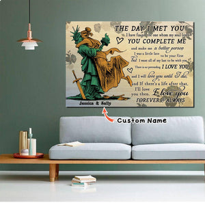 Custom Names Liberty And Justice The Day I Met You Horizontal 0.75 & 1.5 In Framed Canvas - Anniversary Gifts- Home Decor, Wall Art