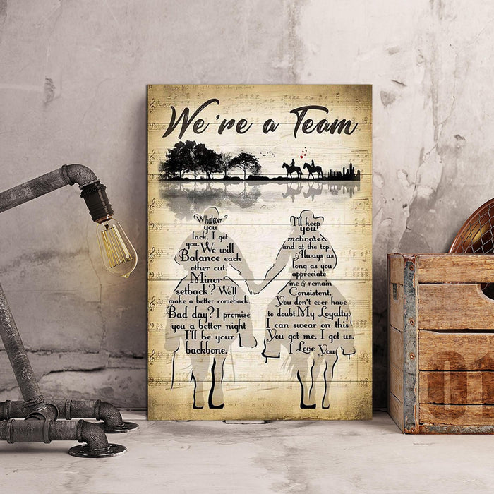 Couple Riding Horse We're A Team Guitar Tree Canvas