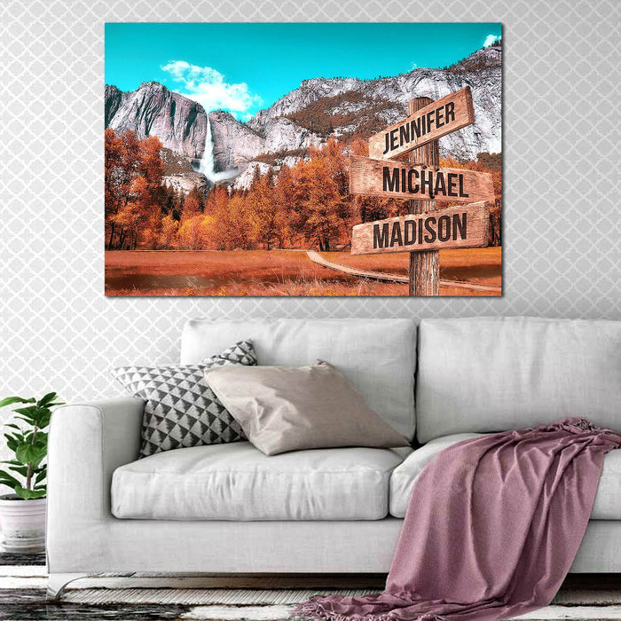 Personalized Autumn Mountain Color Multi - Names Canvas - Street Signs Customized With Names Canvas