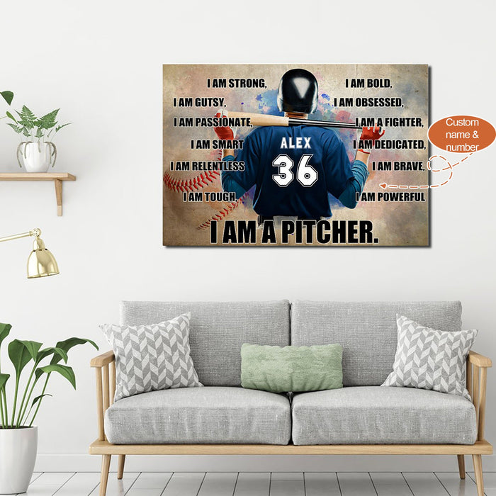 Personalized Baseball Player I Am Strong, Gutsy, Passionate, Smart, Relentless Canvas