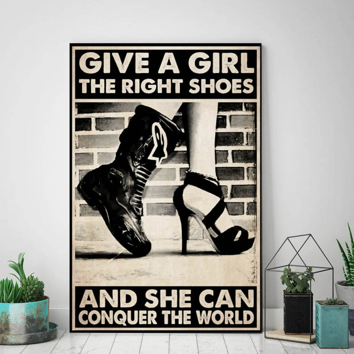 Motorcycle Girl Give A Girl The Right Shoes And She Can Conquer The World Canvas