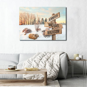 Beautiful Winter Multi-Names Premium Canvas - Family Street Signs Customized With Names- 0.75 & 1.5 In Framed -Wall Decor, Canvas Wall Art