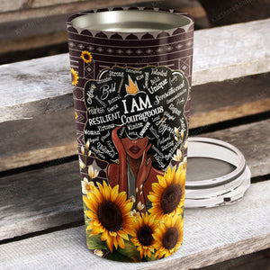 Personalized Afro Woman Sunflower African American I Am A Queen Stainless Steel Tumbler - Gift For Her