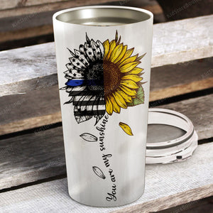 Personalized Sunflower Police I Back The Blue For My Dad Tumbler - Half Flag Police Officer Suit Personalized - Father and Son Gift