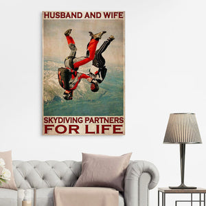 Husband And Wife Skydiving Partners For Life 0.75 & 1.5 In Framed Canvas- Gift Idea - Home Decor- Wall Art