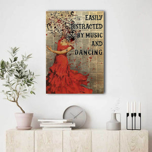 Girl Flamenco Dancing Easily Distracted By music And Dance 0.75 & 1.5 In Framed Canvas - Gifts For Her -Home Decor- Canvas Wall Art