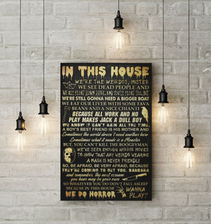 In This House Horror Movie Halloween 0.75 & 1.5 In Framed - Home Living - Wall Decor, Canvas Wall Art