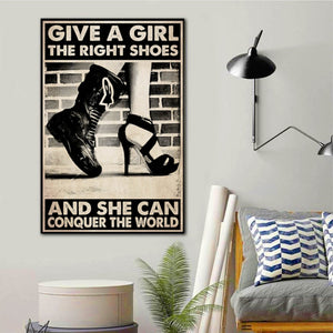 Motorcycle Girl Give A Girl The Right Shoes And She Can Conquer The World 0.75 & 1.5 In Framed Canvas- Gift Idea - Home Decor- Wall Art