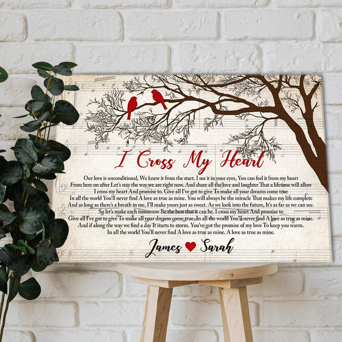 T cross my heart, our love is unconditional, we knew it from the start, Couple Canvas, Best Gift Idea, Personalized Canvas