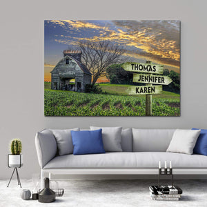 Sunset At The Farm Multi-Names Canvas - Family Street Signs Customized With Names- 0.75 & 1.5 In Framed -Wall Decor, Canvas Wall Art