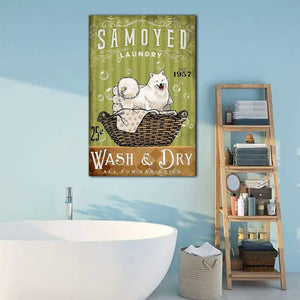 Samoyed Puppy Laundry Room Canvas- 0.75 & 1.5 In Framed Canvas - Home Wall Decor, Wall Art