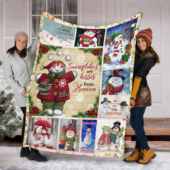 Snowflakes Are Kisses From Heaven Snowman Christmas Blanket Fleece Blanket - Christmas Best Gifts - Baby Blanket