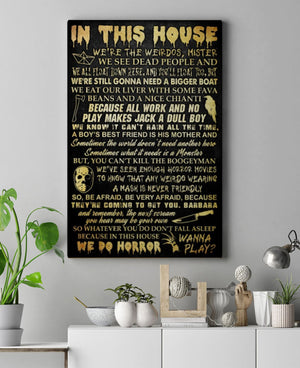 In This House Horror Movie Halloween 0.75 & 1.5 In Framed - Home Living - Wall Decor, Canvas Wall Art