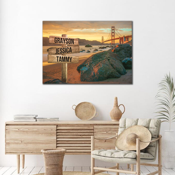 Personalized Golden Gate Sunset Canvas - Street Signs Customized With Names Canvas
