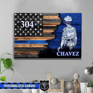 Personalized Name Police Canvas- Best Gifts For Police -Half Flag Police Officer Suit Personalized Canvas- 0.75 & 1.5 In Framed