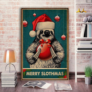 Merry Slothmas Sloth - Christmas Gifts Canvas Wall Art - 0.75 & 1.5 In Framed -Wall Decor, Canvas Wall Art