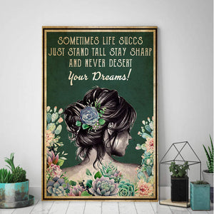 Succulent Sometimes Life Succs Just Stand Vertical Canvas- 0.75 & 1.5 In Framed - Home Decor, Canvas Wall Art